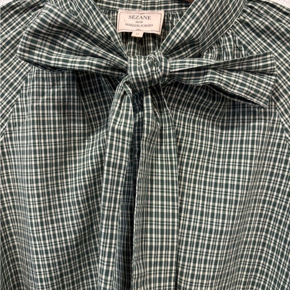 Sézane Jimena Blouse Green Plaid Bow Sz 38 Sezane x MDLO (US 6) - Picture 5 of 8